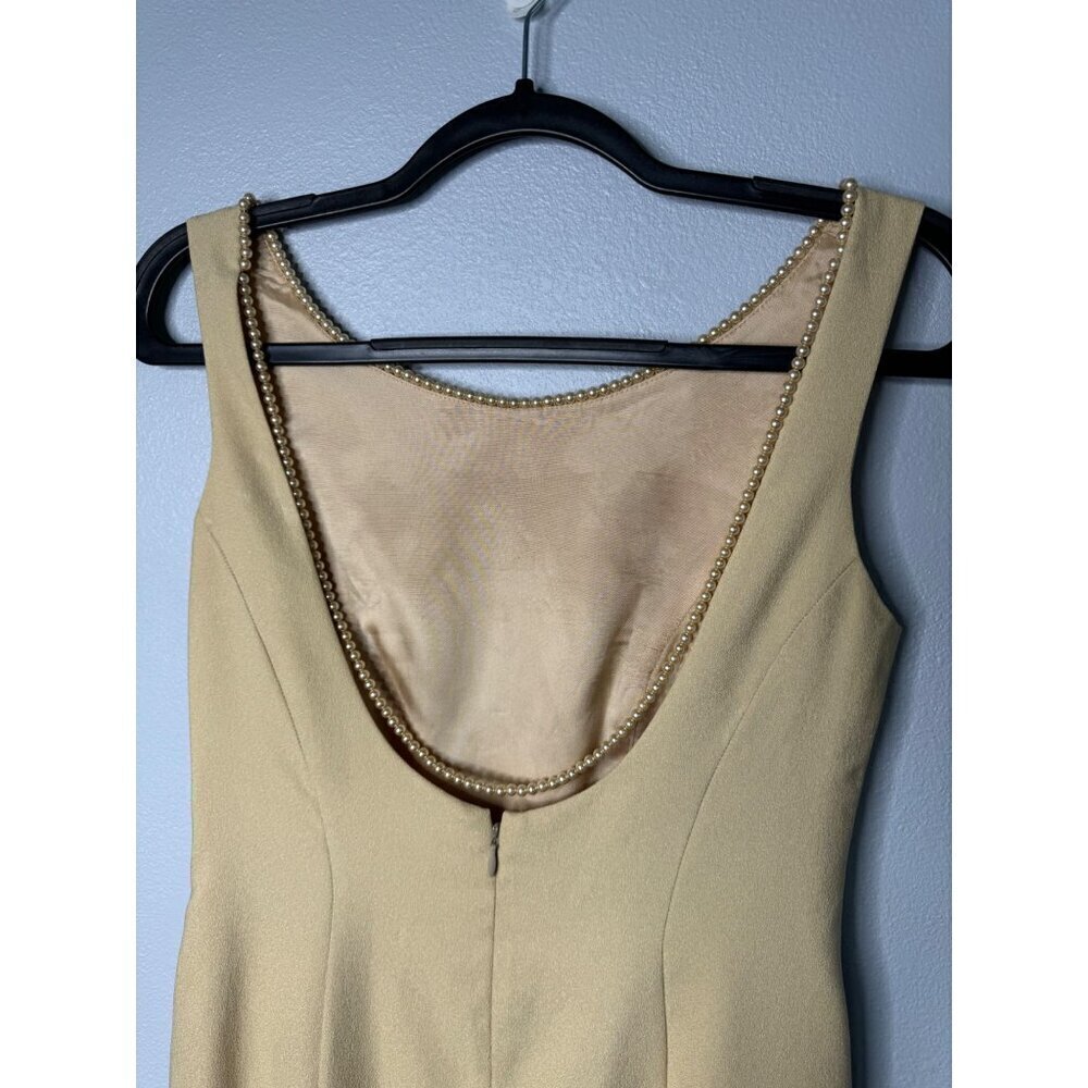 Watters & Watters Long Maxi Evening Wedding Sleeveless Gown Dress 6 Gold Pearls - Picture 11 of 15